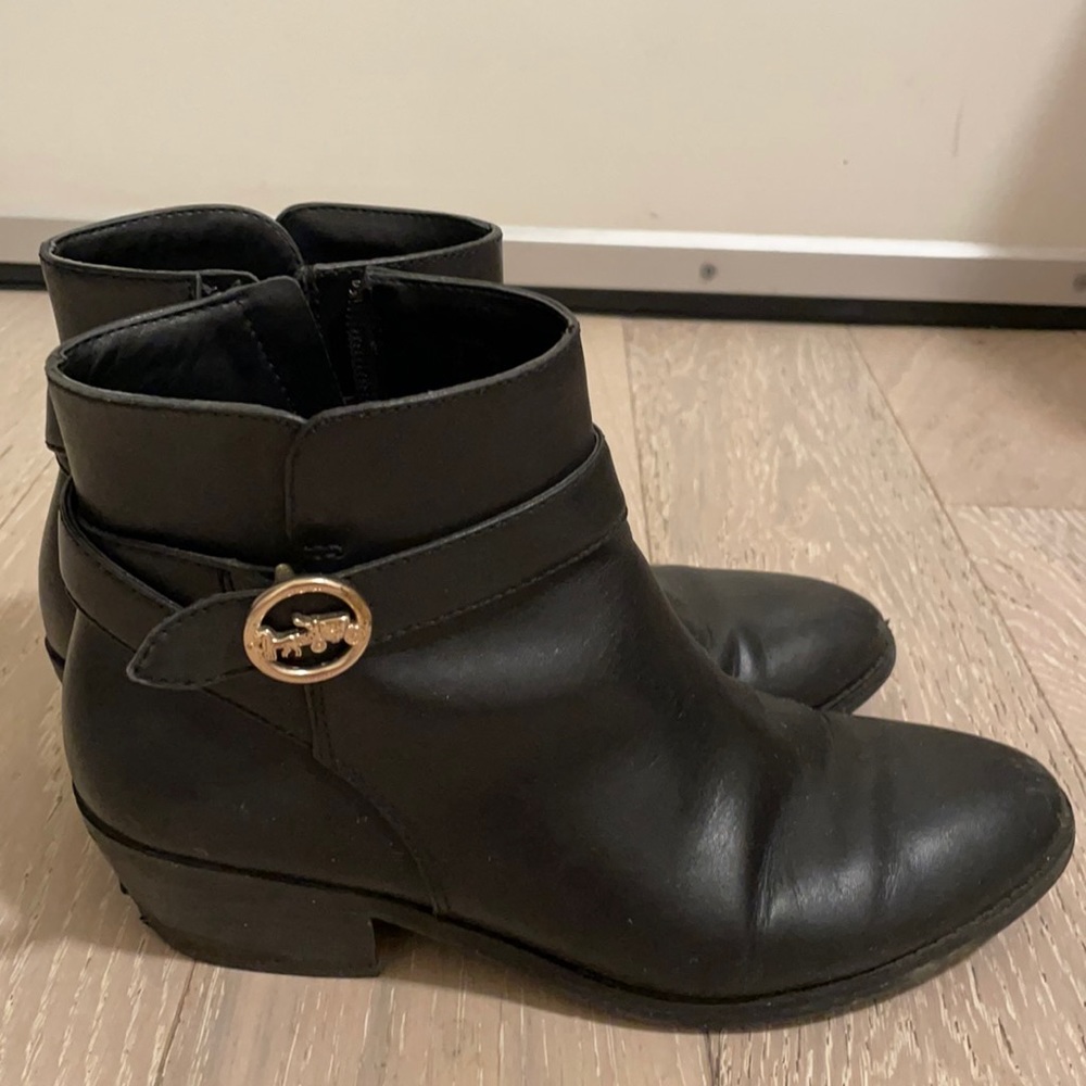 Coach black leather booties